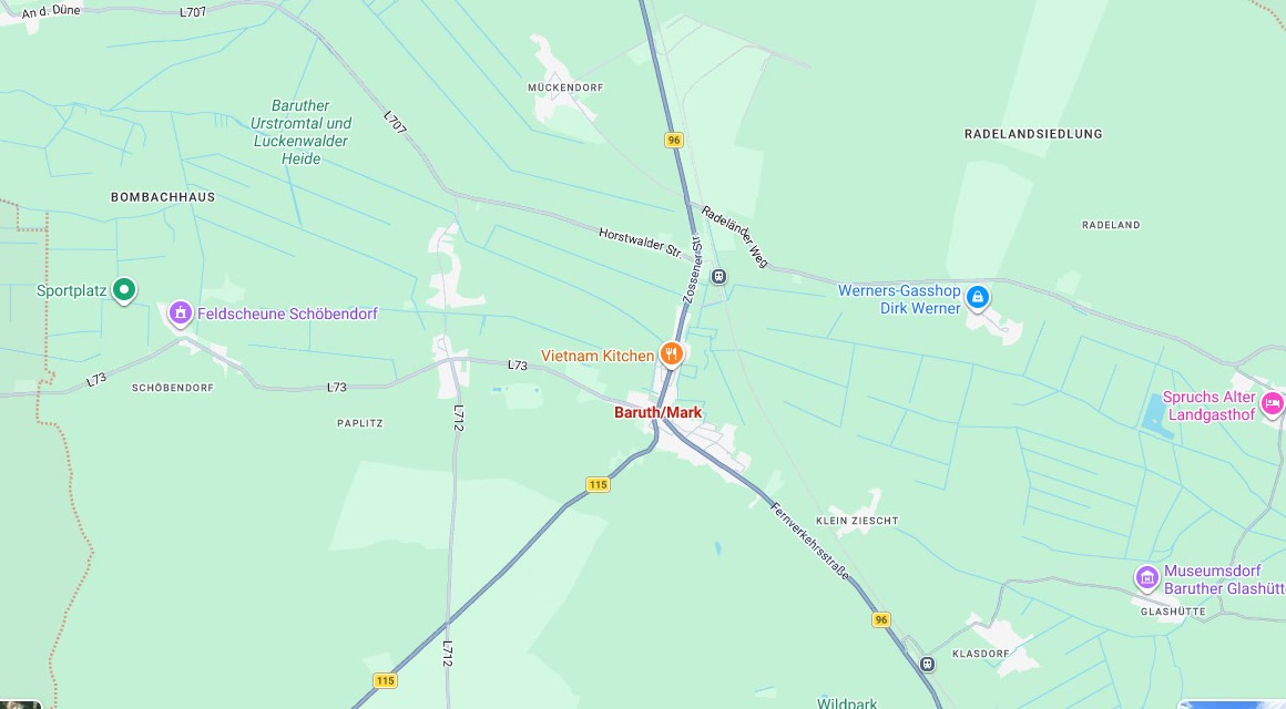 Karte Einsatzgebiet Schlüsseldienst Hillemeyer in Baruth/Mark