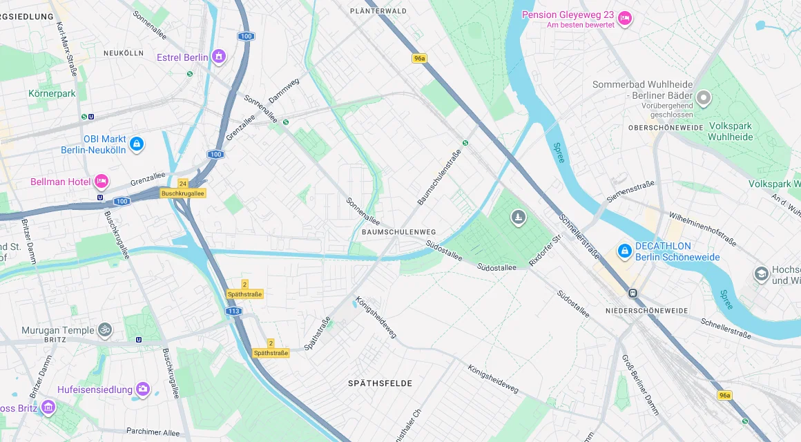 Karte Einsatzgebiet Schlüsseldienst Hillemeyer in Baumschulenweg, Berlin