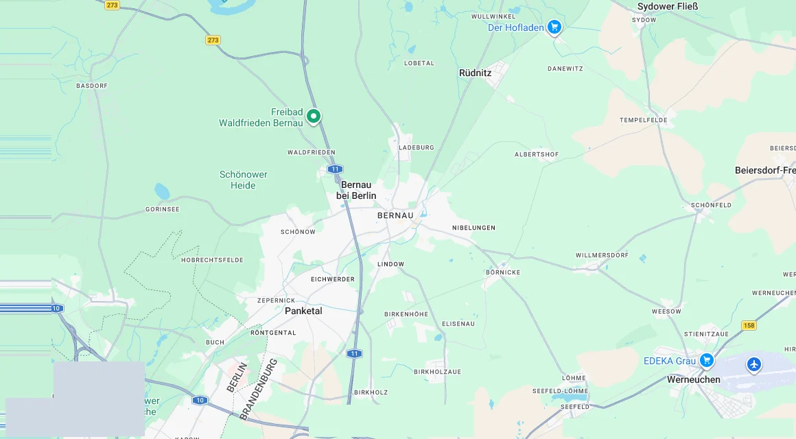 Karte Einsatzgebiet Schlüsseldienst Hillemeyer in Bernau bei Berlin, Brandenburg