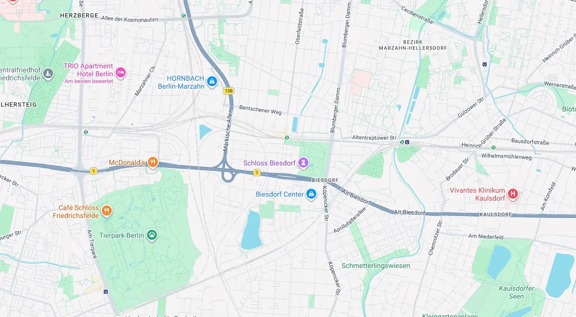 Karte Einsatzgebiet Schlüsseldienst Hillemeyer in Biesdorf, Berlin