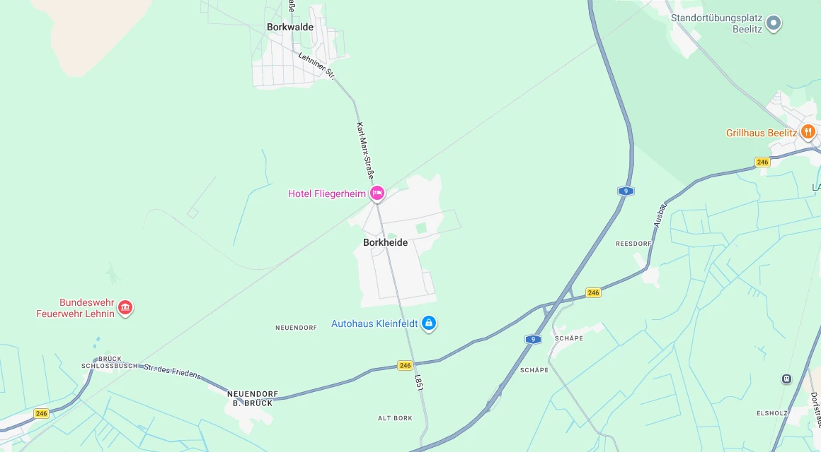 Karte Einsatzgebiet Schlüsseldienst Hillemeyer in Borkheide, Brandenburg