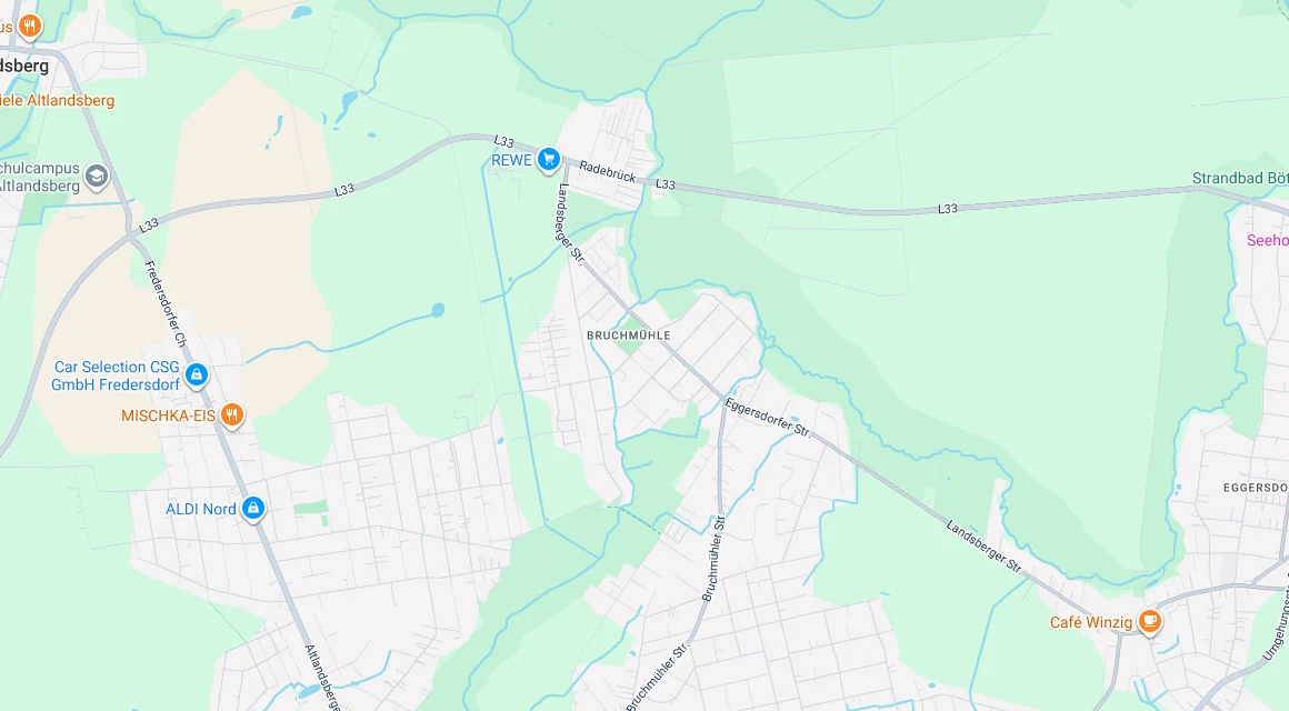 Karte Einsatzgebiet Schlüsseldienst Hillemeyer in Bruchmühle, Brandenburg