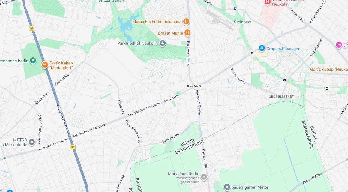 Karte Einsatzgebiet Schlüsseldienst Hillemeyer in Berlin-Buckow, Berlin