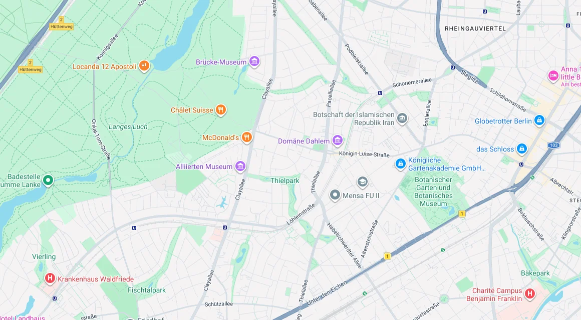 Karte Einsatzgebiet Schlüsseldienst Hillemeyer in Dahlem, Berlin