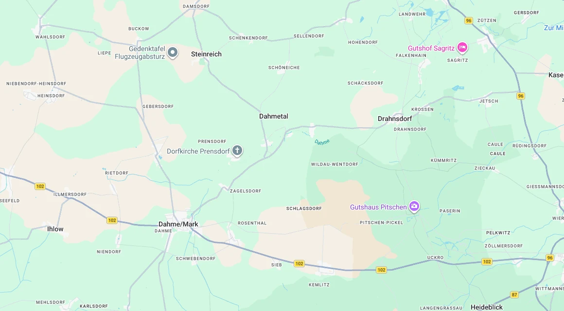 Karte Einsatzgebiet Schlüsseldienst Hillemeyer in Dahmetal, Brandenburg