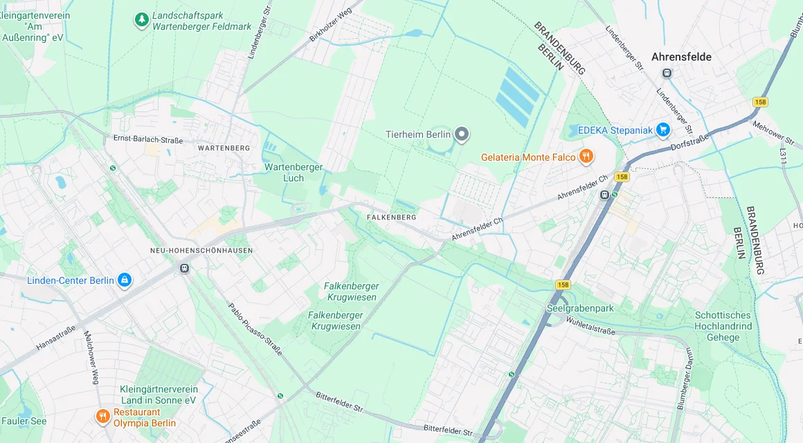 Karte Einsatzgebiet Schlüsseldienst Hillemeyer in Falkenberg, Berlin-Lichtenberg