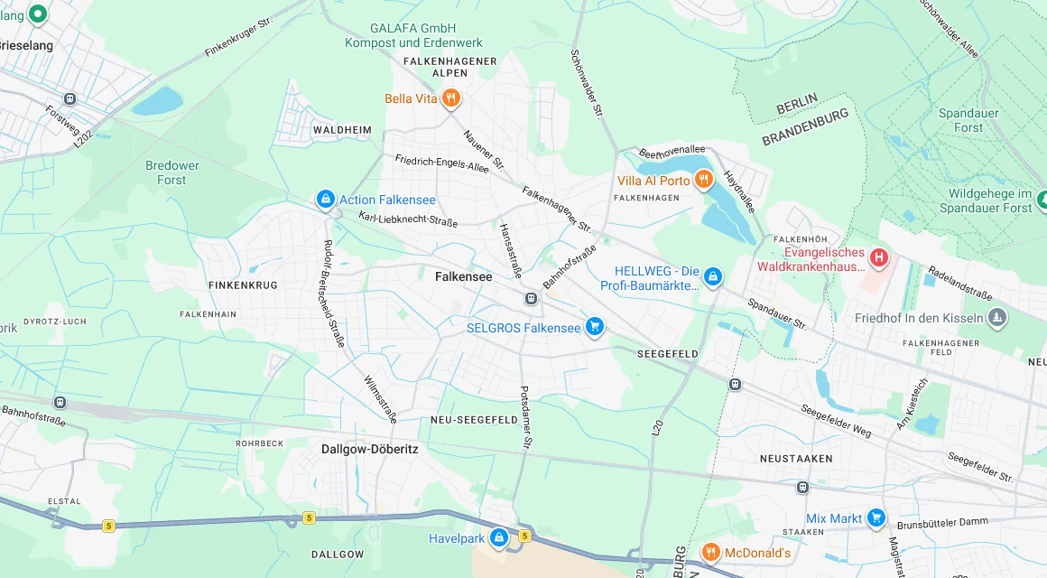 Karte Einsatzgebiet Schlüsseldienst Hillemeyer in Falkensee, Brandenburg