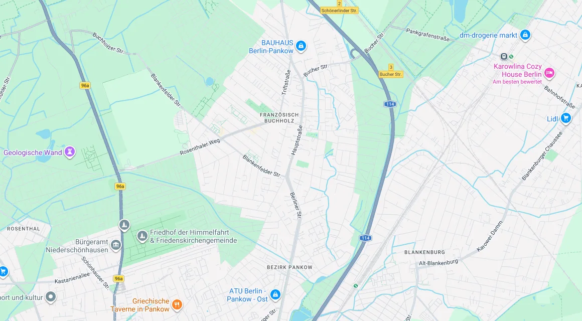 Karte Einsatzgebiet Schlüsseldienst Hillemeyer in Französisch Buchholz, Berlin