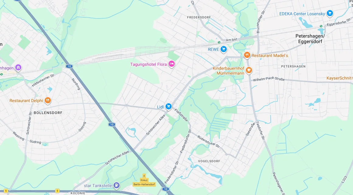 Karte Einsatzgebiet Schlüsseldienst Hillemeyer in Fredersdorf Süd, Brandenburg