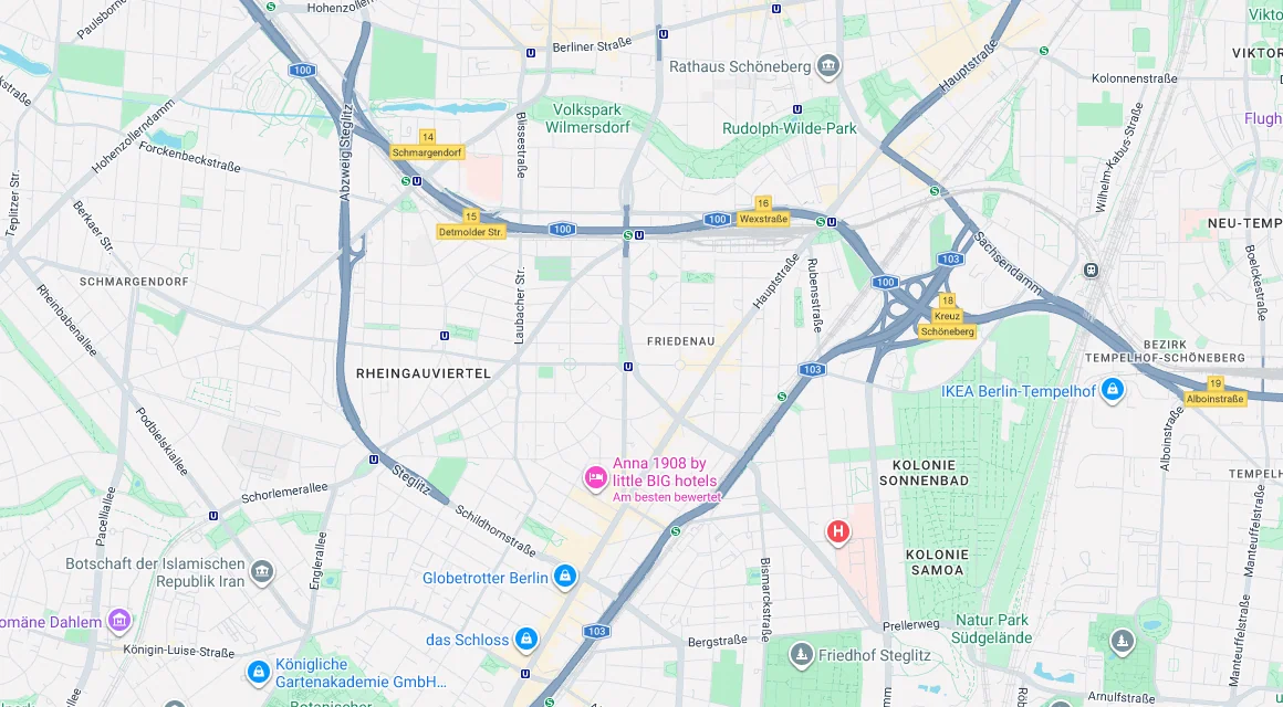 Karte Einsatzgebiet Schlüsseldienst Hillemeyer in Friedenau, Berlin