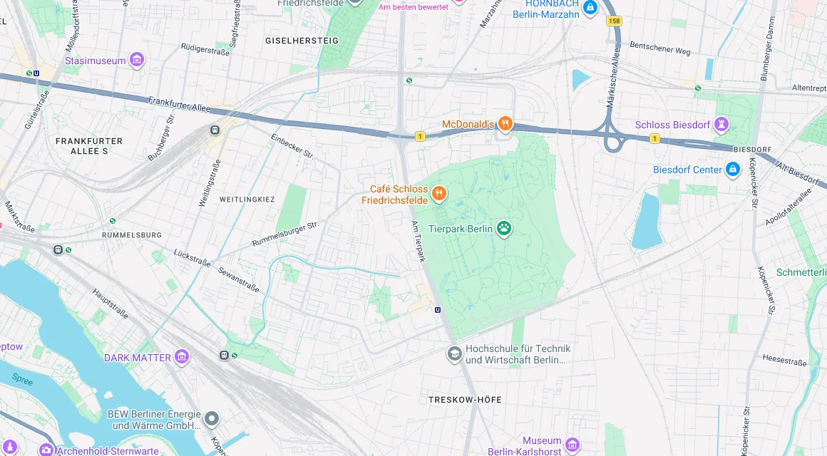 Karte Einsatzgebiet Schlüsseldienst Hillemeyer in Friedrichsfelde, Berlin