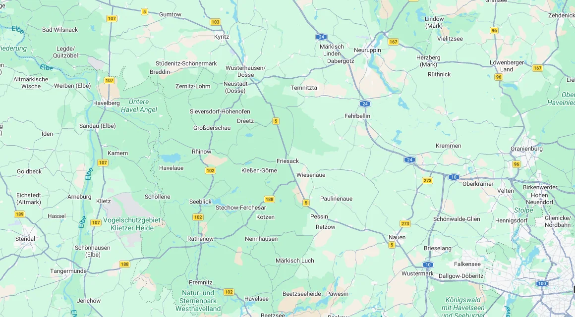 Karte Einsatzgebiet Schlüsseldienst Hillemeyer in Friesack, Brandenburg