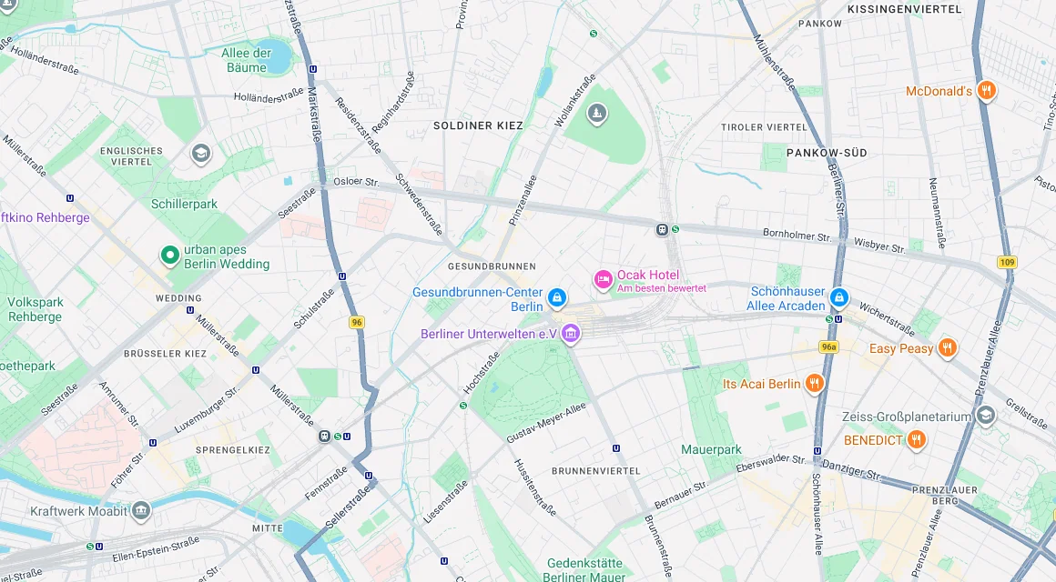 Karte Einsatzgebiet Schlüsseldienst Hillemeyer in Gesundbrunnen, Berlin