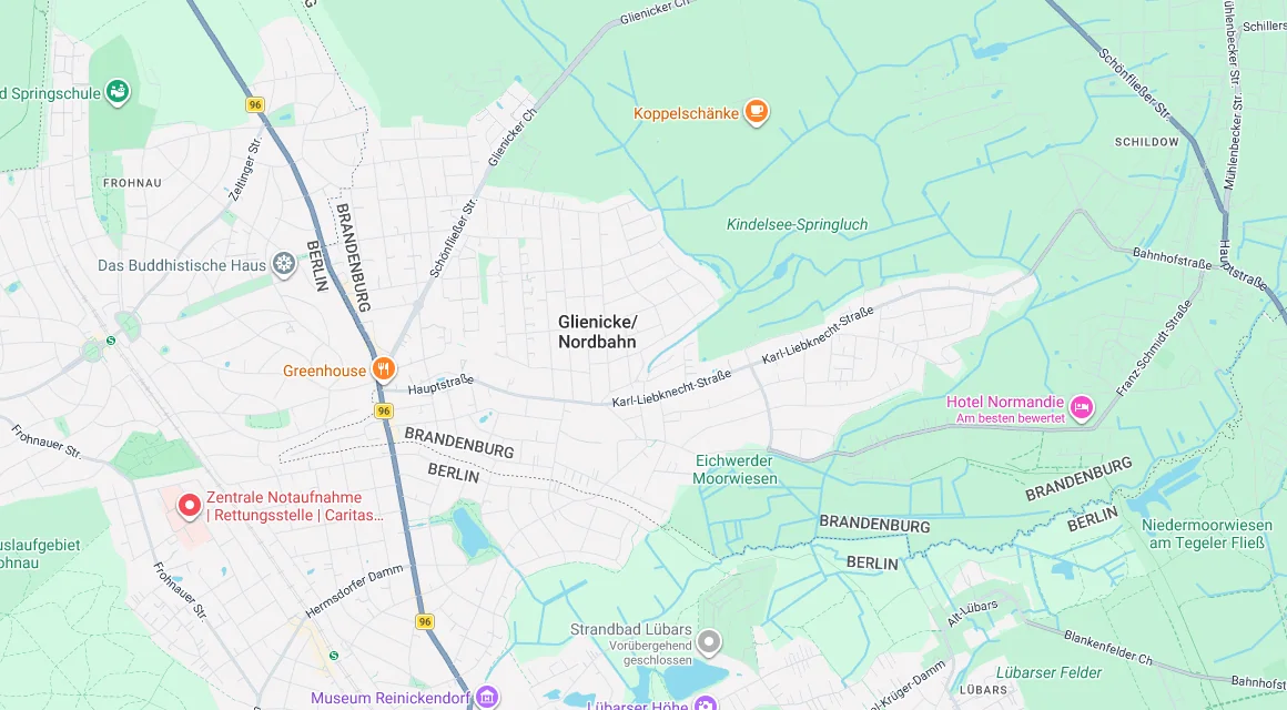 Karte Einsatzgebiet Schlüsseldienst Hillemeyer in Glienicke/Nordbahn, Brandenburg