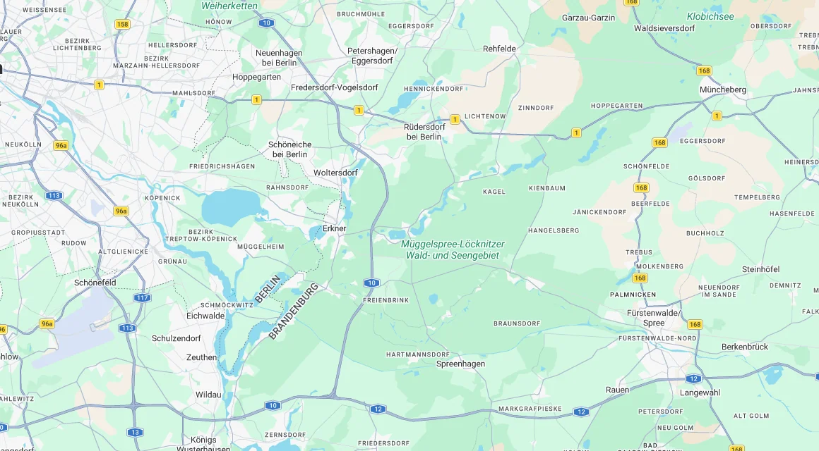 Karte Einsatzgebiet Schlüsseldienst Hillemeyer in Grünheide (Mark), Brandenburg