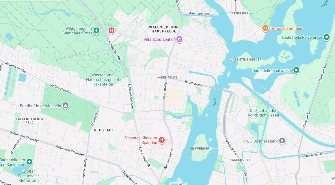 Karte Einsatzgebiet Schlüsseldienst Hillemeyer in Hakenfelde, Berlin
