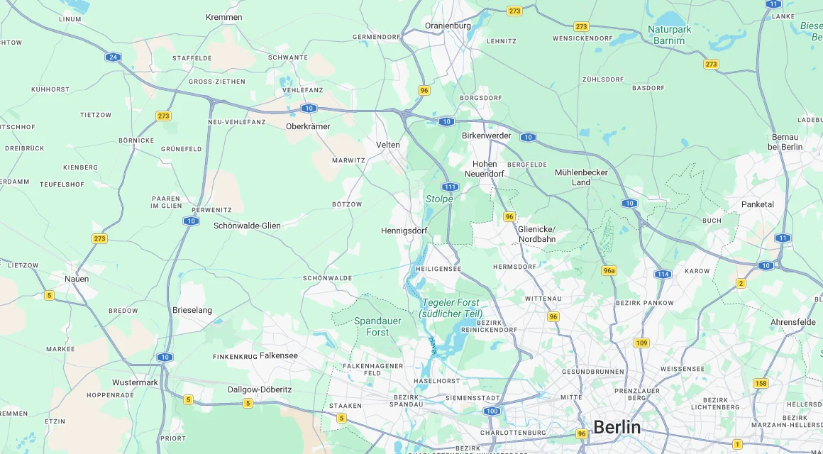 Karte Einsatzgebiet Schlüsseldienst Hillemeyer in Hennigsdorf, Brandenburg
