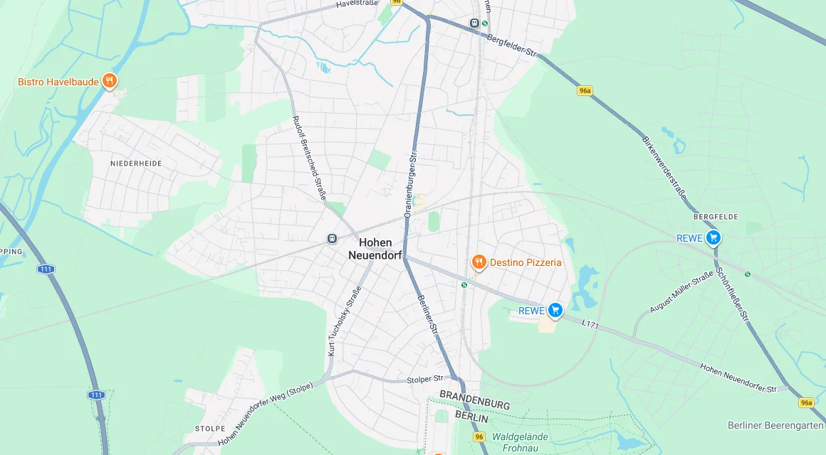 Karte Einsatzgebiet Schlüsseldienst Hillemeyer in Hohen Neuendorf, Brandenburg