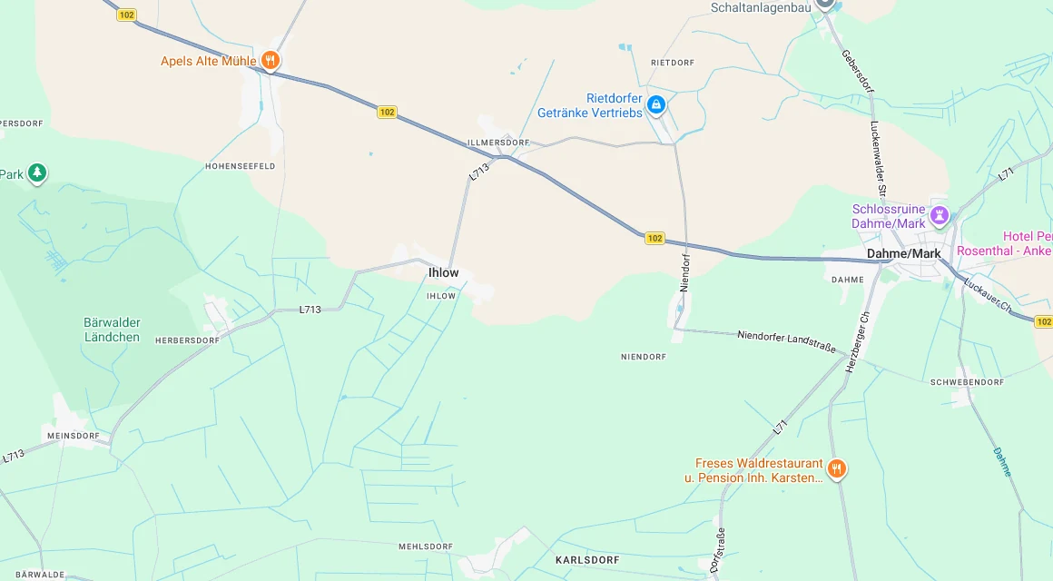 Karte Einsatzgebiet Schlüsseldienst Hillemeyer in Ihlow, Brandenburg