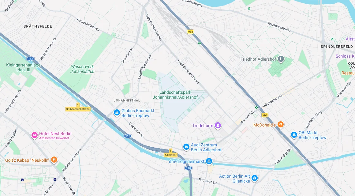 Karte Einsatzgebiet Schlüsseldienst Hillemeyer in Johannisthal, Berlin