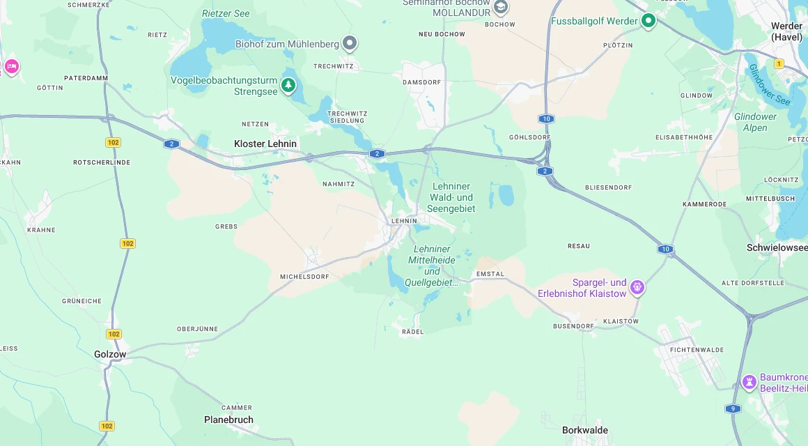 Karte Einsatzgebiet Schlüsseldienst Hillemeyer in Kloster Lehnin, Brandenburg