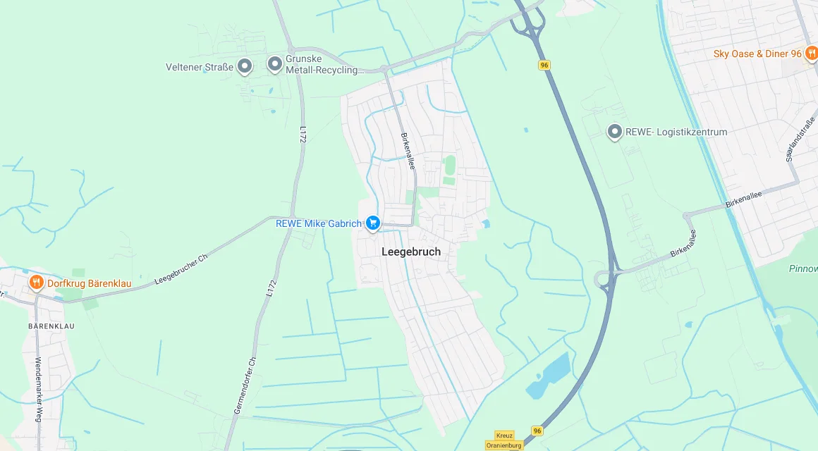 Karte Einsatzgebiet Schlüsseldienst Hillemeyer in Leegebruch, Brandenburg