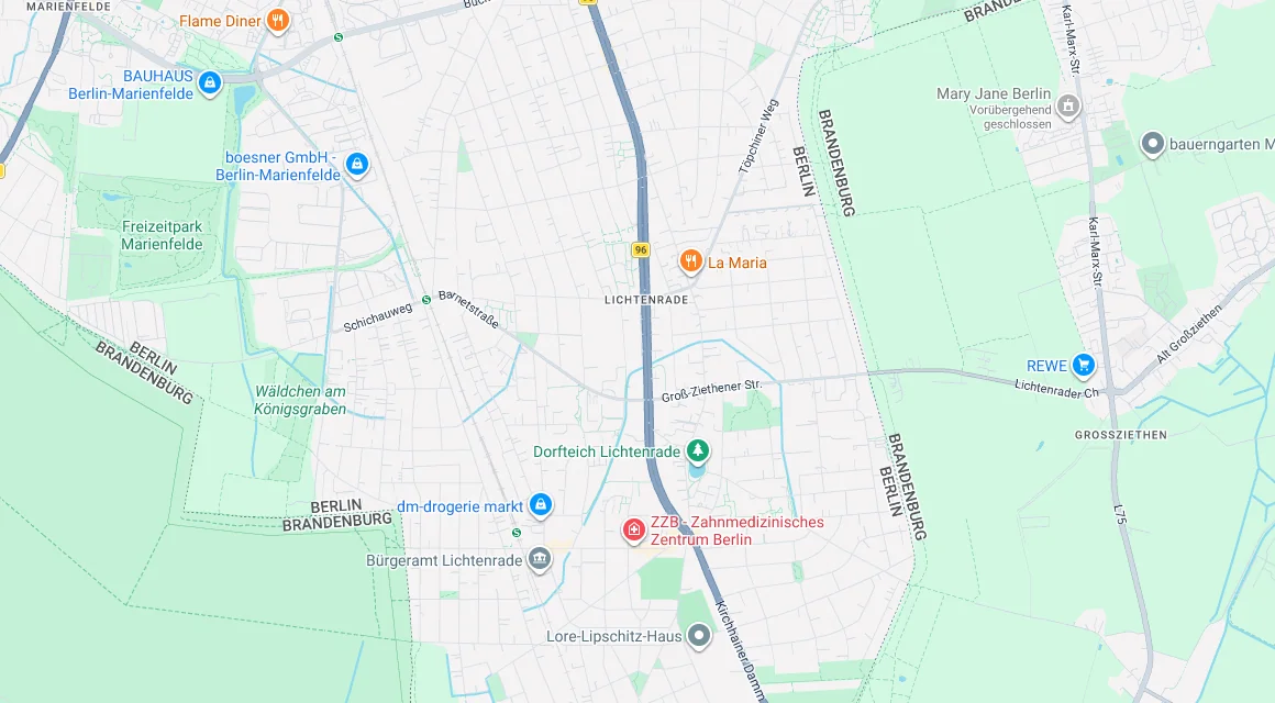 Karte Einsatzgebiet Schlüsseldienst Hillemeyer in Lichtenrade, Berlin