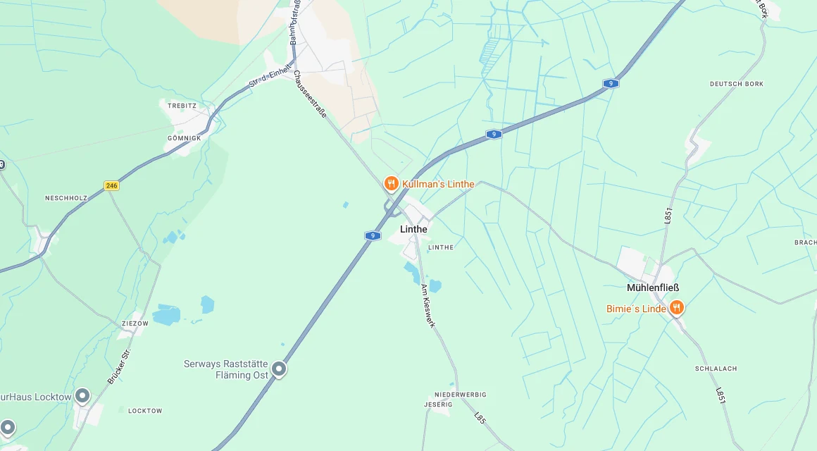 Karte Einsatzgebiet Schlüsseldienst Hillemeyer in Linthe, Brandenburg