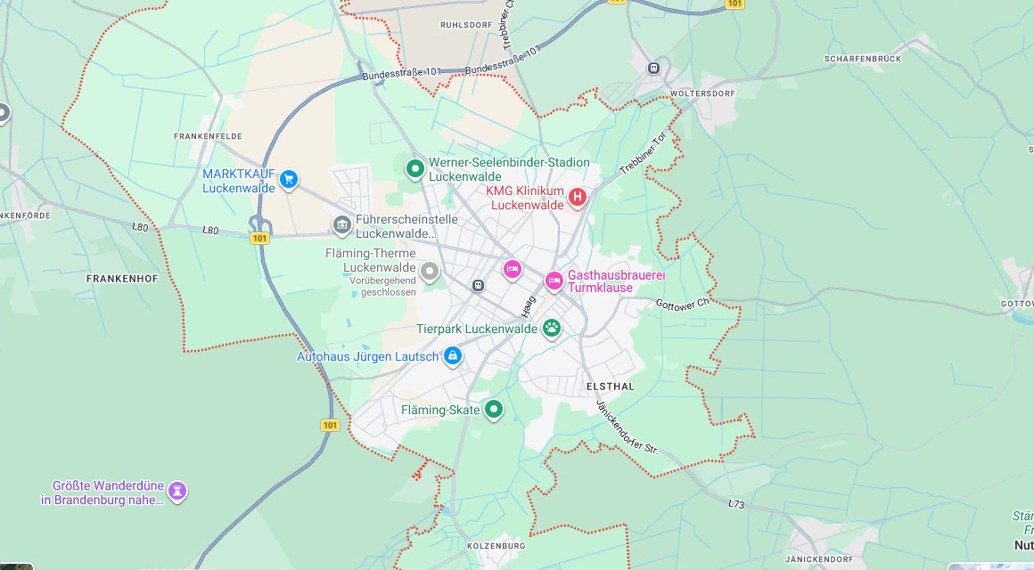 Karte Einsatzgebiet Schlüsseldienst Hillemeyer in Luckenwalde