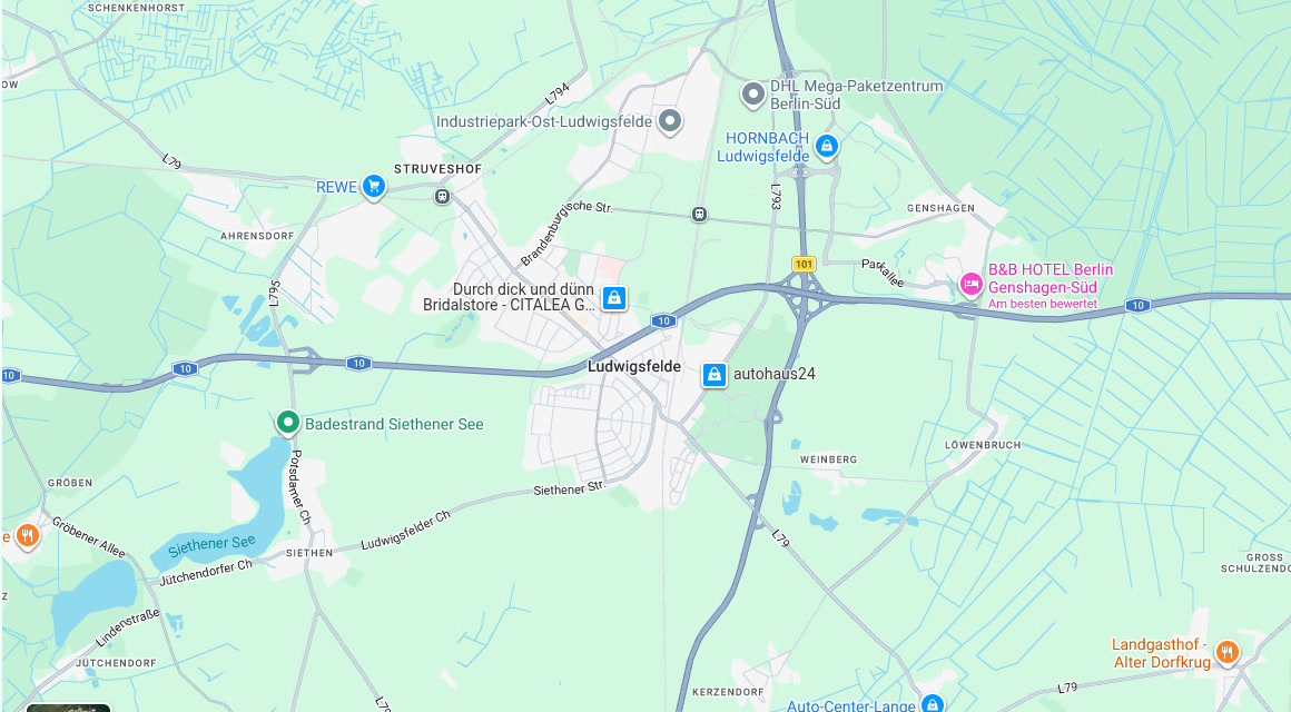 Karte Einsatzgebiet Schlüsseldienst Hillemeyer in Ludwigsfelde mit Ortsteilen und Nachbarorten