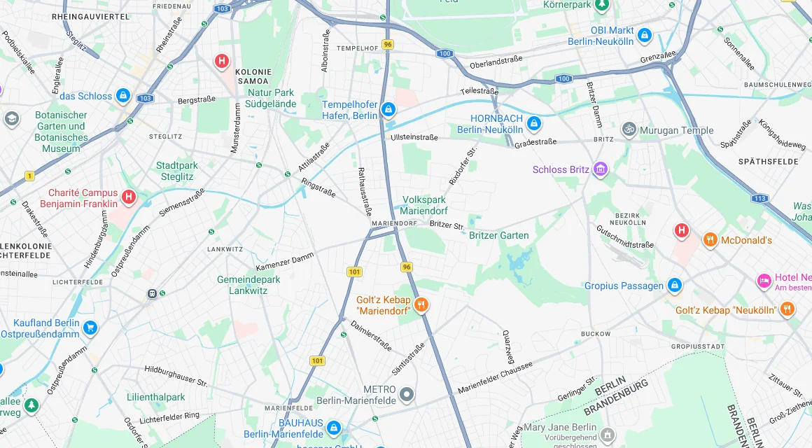 Karte Einsatzgebiet Schlüsseldienst Hillemeyer in Mariendorf, Berlin