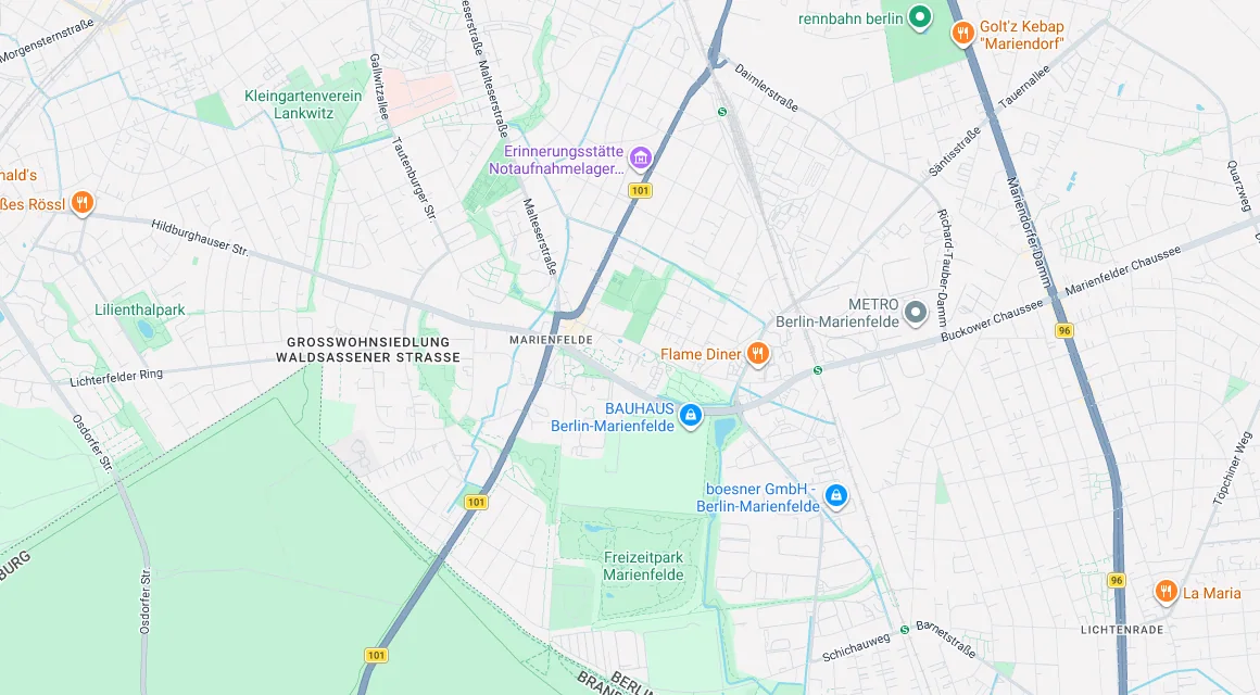 Karte Einsatzgebiet Schlüsseldienst Hillemeyer in Marienfelde, Berlin
