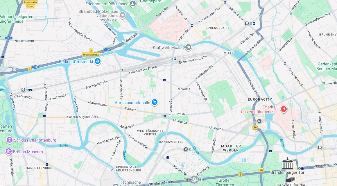 Karte Einsatzgebiet Schlüsseldienst Hillemeyer in Moabit, Berlin