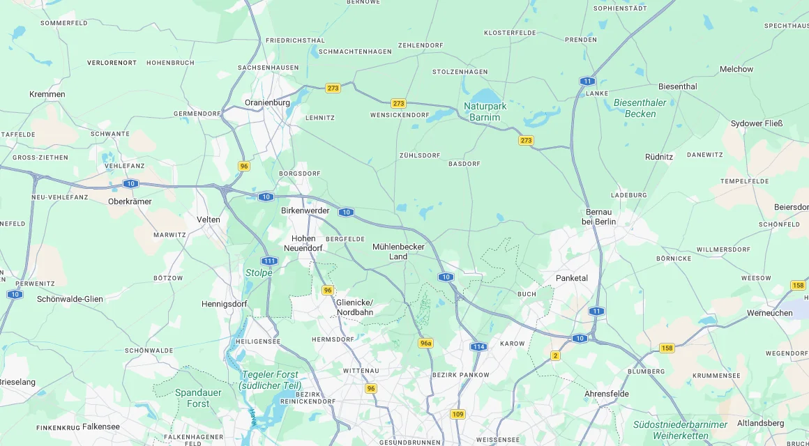 Karte Einsatzgebiet Schlüsseldienst Hillemeyer in Mühlenbecker Land, Brandenburg