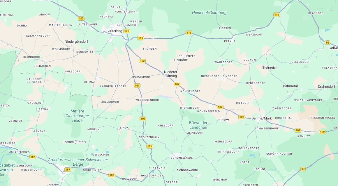 Karte Einsatzgebiet Schlüsseldienst Hillemeyer in Niederer Fläming, Brandenburg