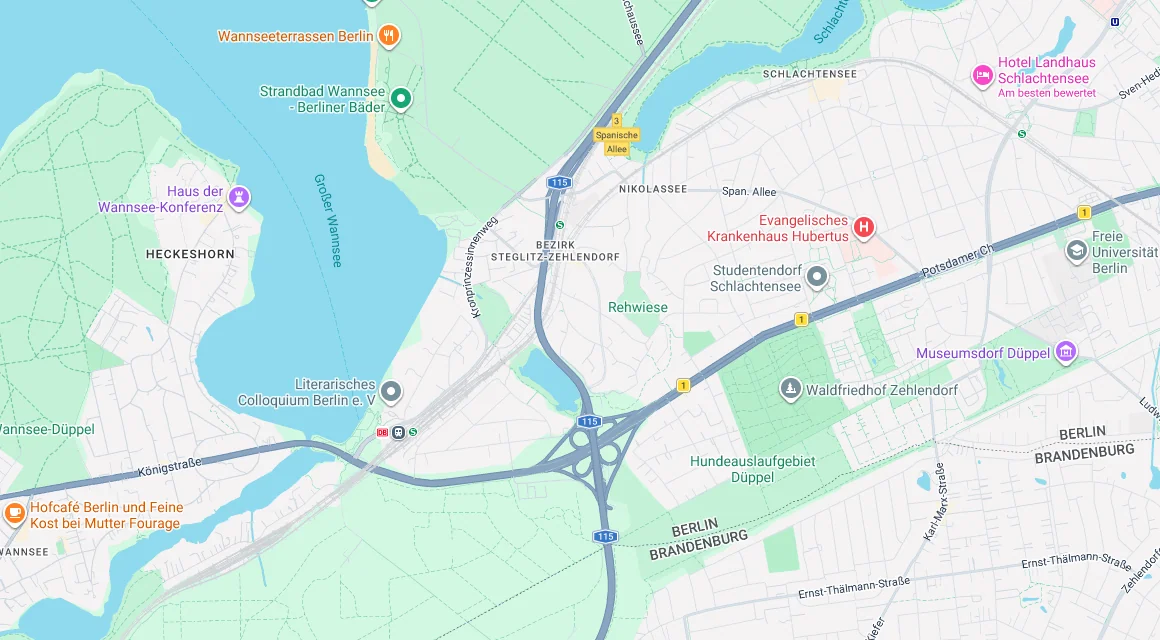 Karte Einsatzgebiet Schlüsseldienst Hillemeyer in Nikolassee, Berlin