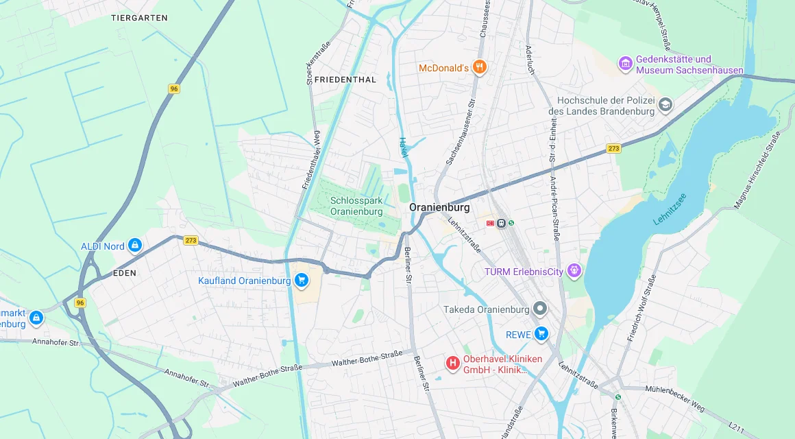 Karte Einsatzgebiet Schlüsseldienst Hillemeyer in Oranienburg, Brandenburg