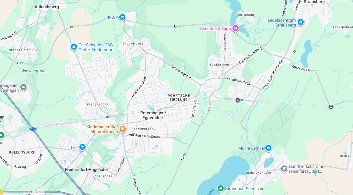 Karte Einsatzgebiet Schlüsseldienst Hillemeyer in Petershagen/Eggersdorf, Brandenburg