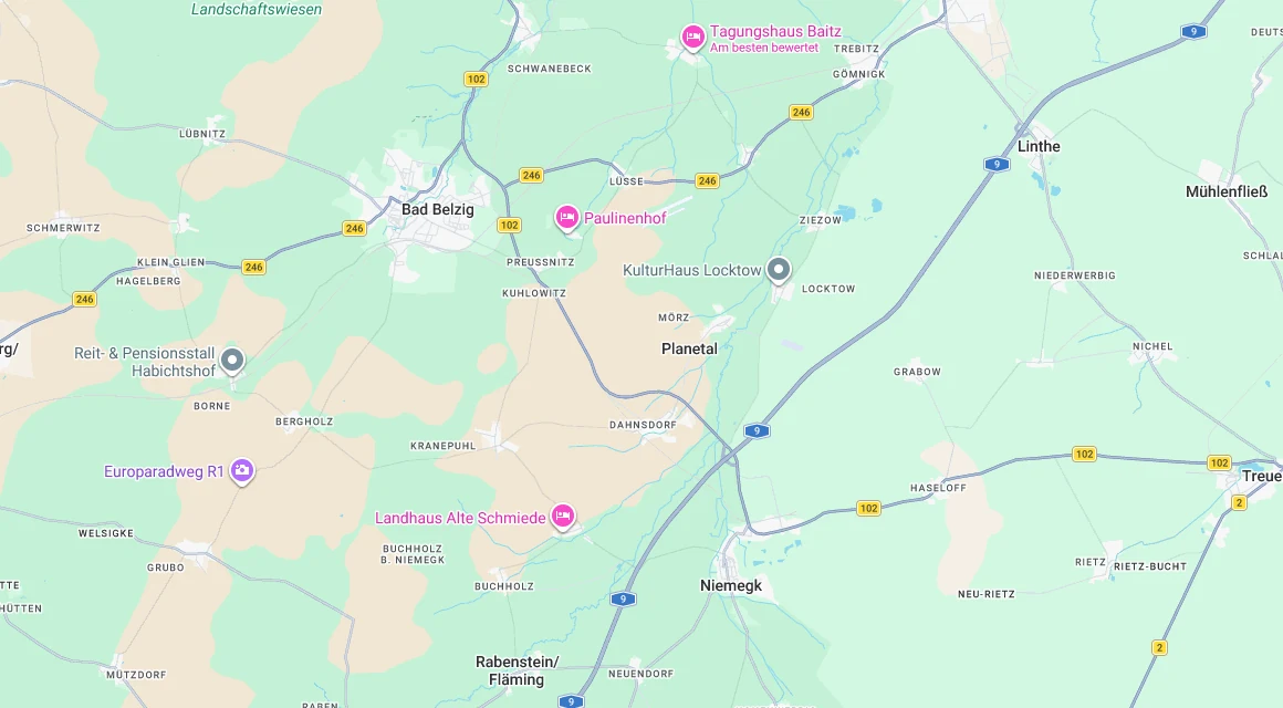 Karte Einsatzgebiet Schlüsseldienst Hillemeyer in Planetal, Brandenburg