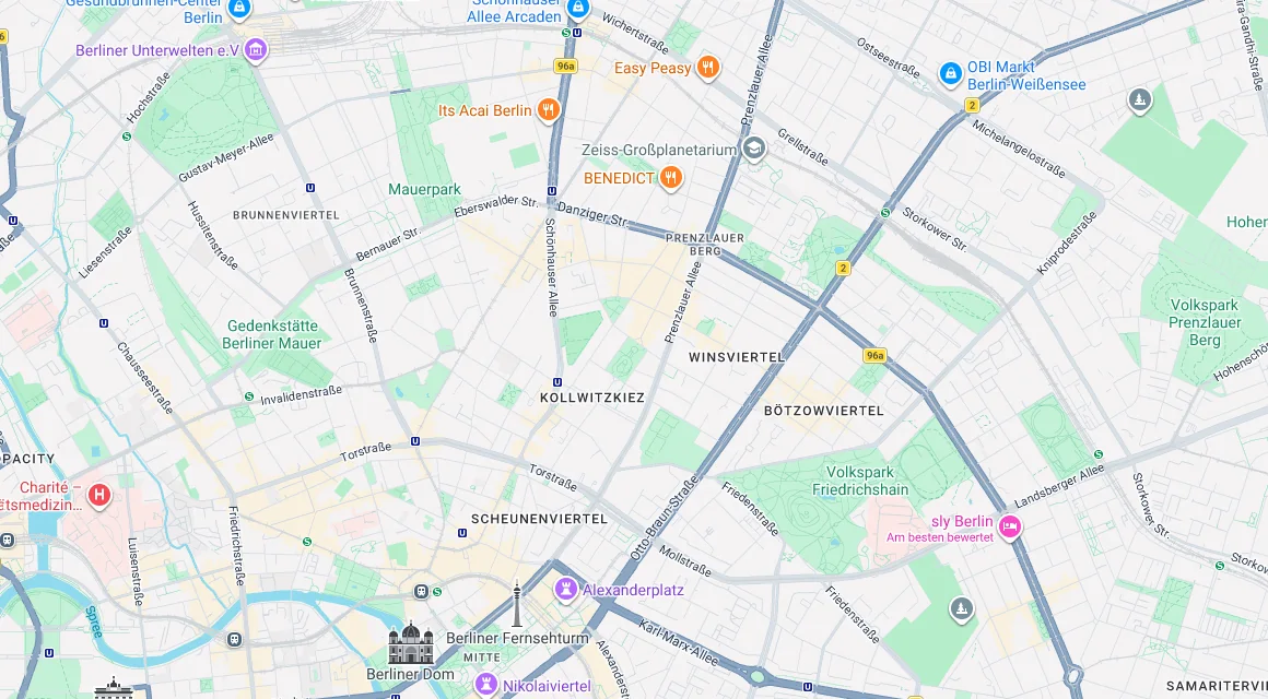 Karte Einsatzgebiet Schlüsseldienst Hillemeyer in Prenzlauer Berg, Berlin