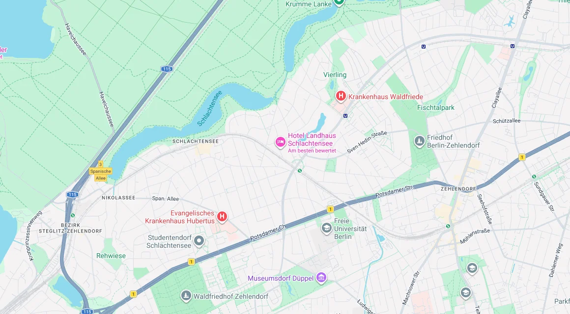 Karte Einsatzgebiet Schlüsseldienst Hillemeyer in Schlachtensee, Berlin