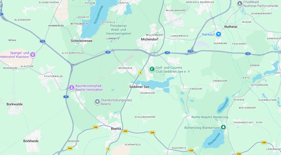 Karte Einsatzgebiet Schlüsseldienst Hillemeyer in Seddiner See, Brandenburg