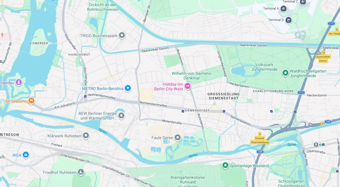 Karte Einsatzgebiet Schlüsseldienst Hillemeyer in Siemensstadt, Berlin
