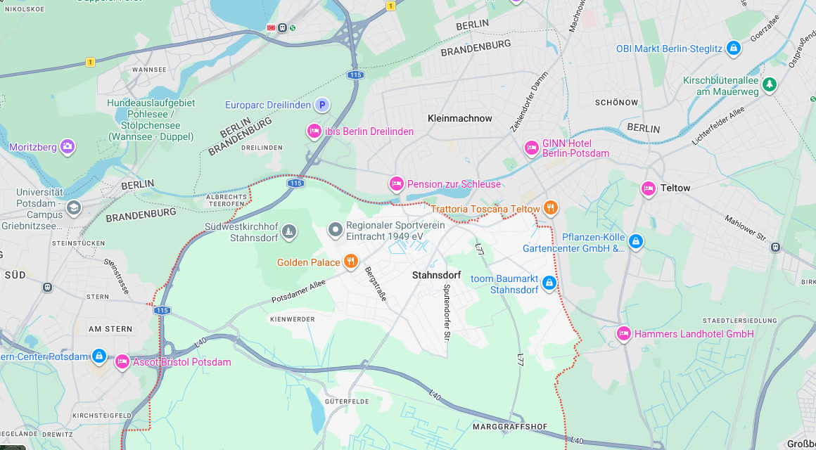 Karte Einsatzgebiet Schlüsseldienst Hillemeyer in Stahnsdorf