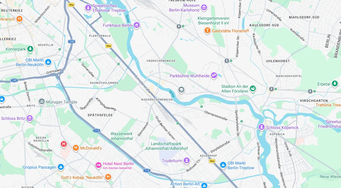 Karte Einsatzgebiet Schlüsseldienst Hillemeyer in Treptow, Berlin