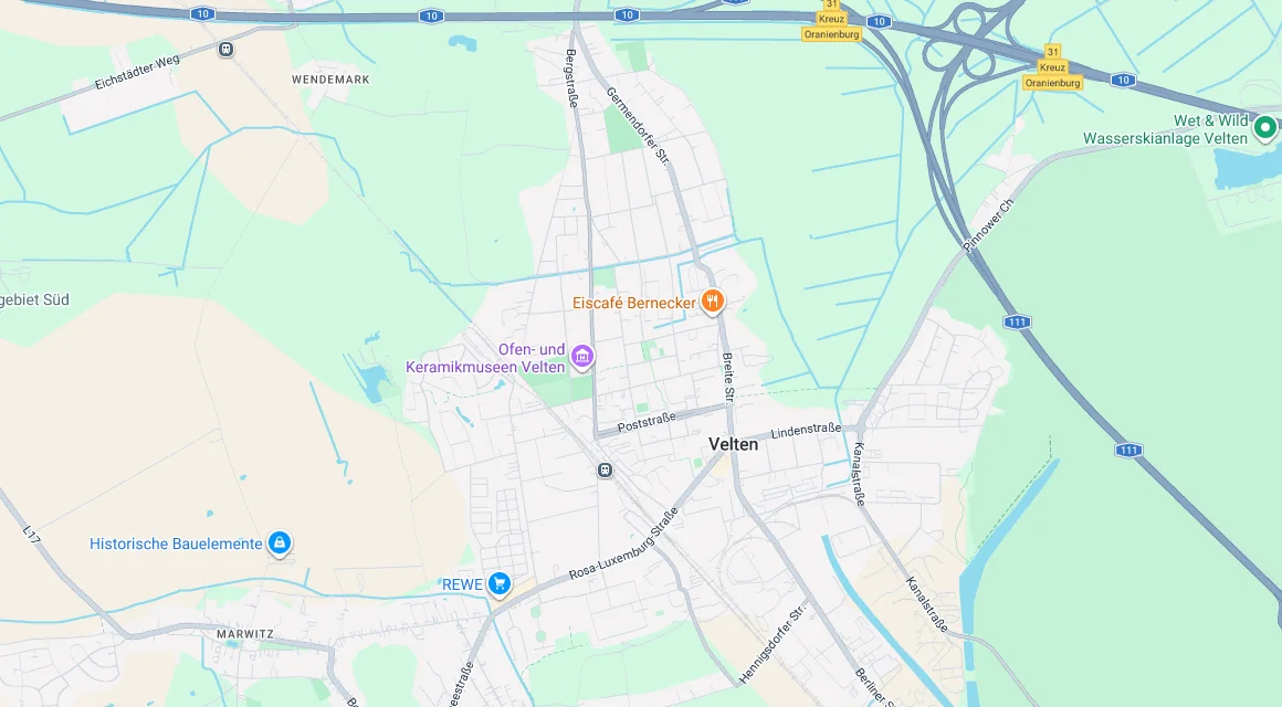 Karte Einsatzgebiet Schlüsseldienst Hillemeyer in Velten, Brandenburg