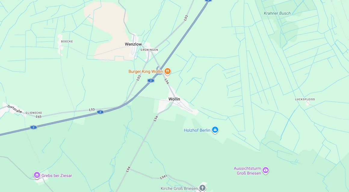Karte Einsatzgebiet Schlüsseldienst Hillemeyer in Wollin, Brandenburg