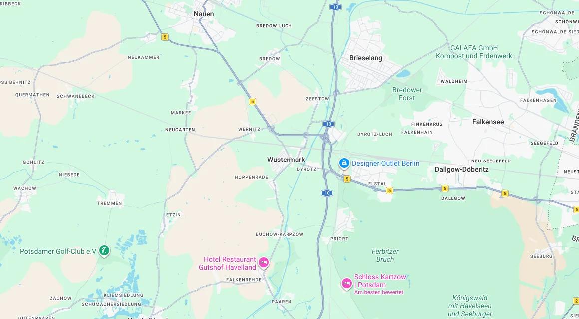 Karte Einsatzgebiet Schlüsseldienst Hillemeyer in Wustermark, Brandenburg