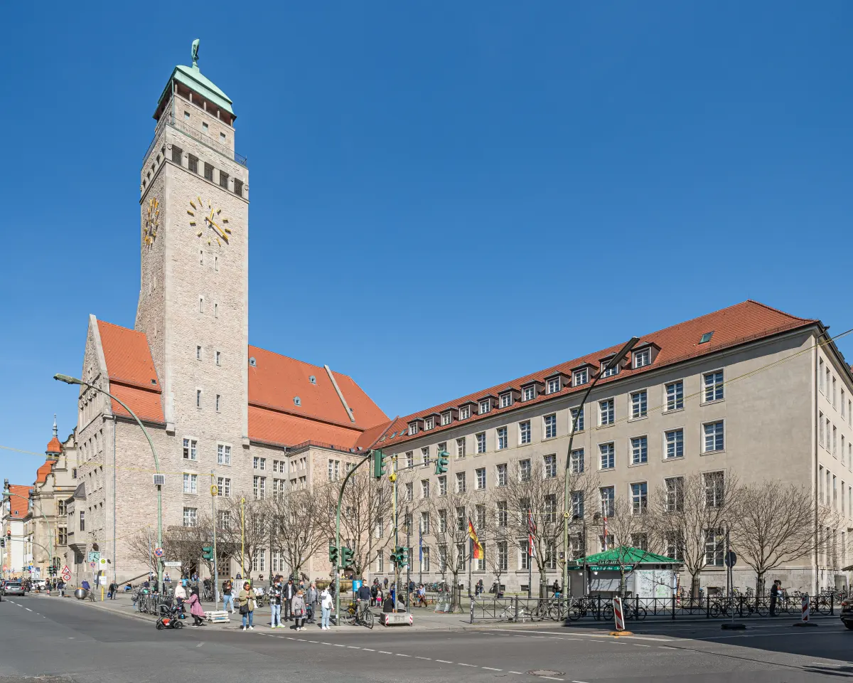 Rathaus Neuk&ouml;lln mit dem markanten Turm an der Karl-Marx-Stra&szlig;e in Berlin-Neuk&ouml;lln