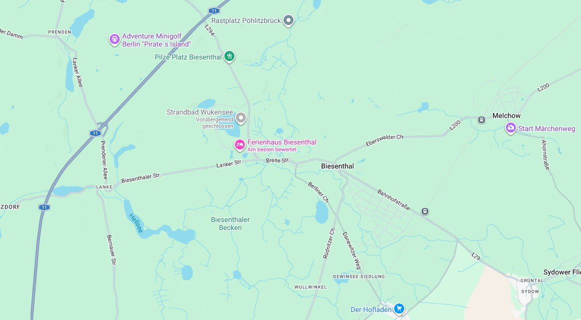 Karte Einsatzgebiet Schlüsseldienst Hillemeyer rund um Biesenthal mit Melchow, Lanke, Prenden und Sydow, Barnim, Brandenburg